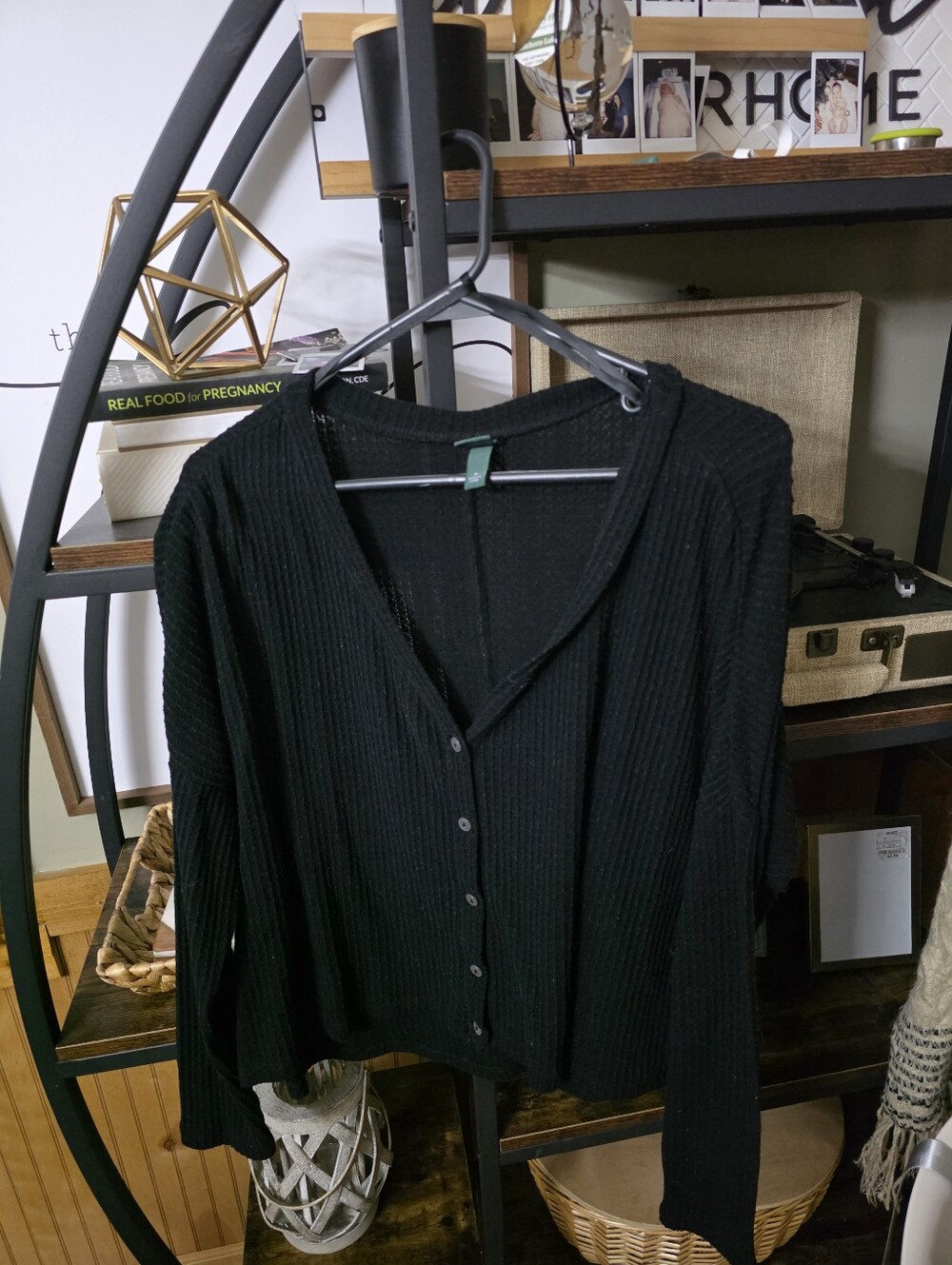 wild fable Black Ribbed Button-Down Top